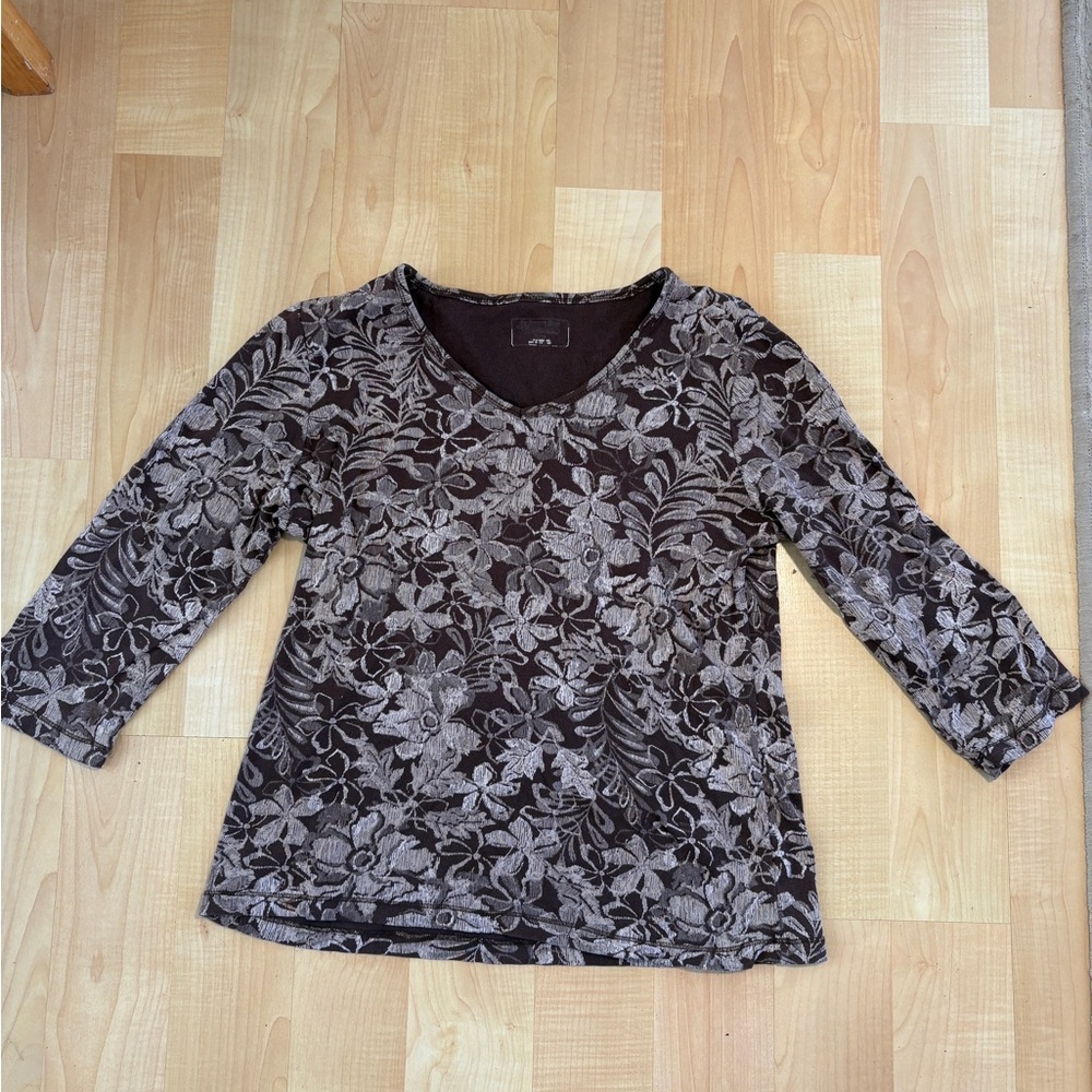 Floral Patterned Women's Top - Brown and Gray